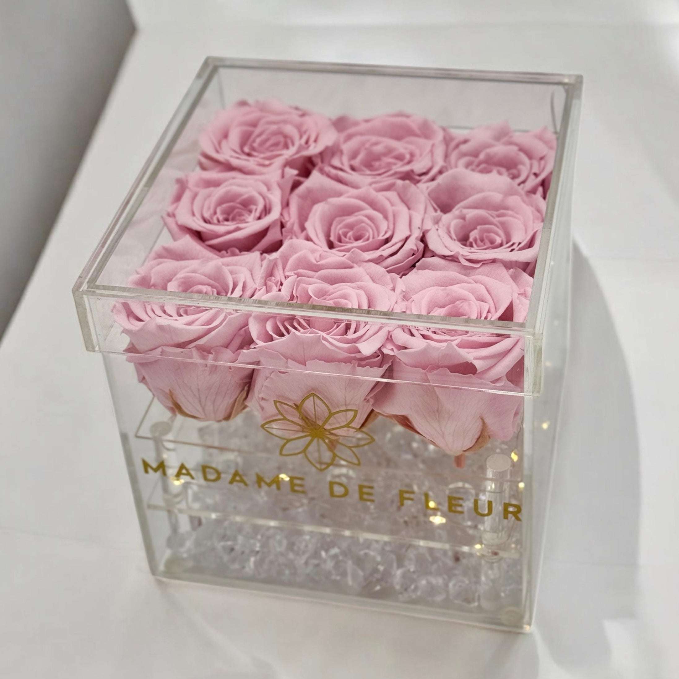 Small Acrylic Square Box - Preserved Roses - Madame De Fleur