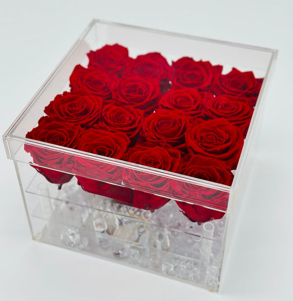 Medium Acrylic Square Box - Preserved Roses - Madame De Fleur