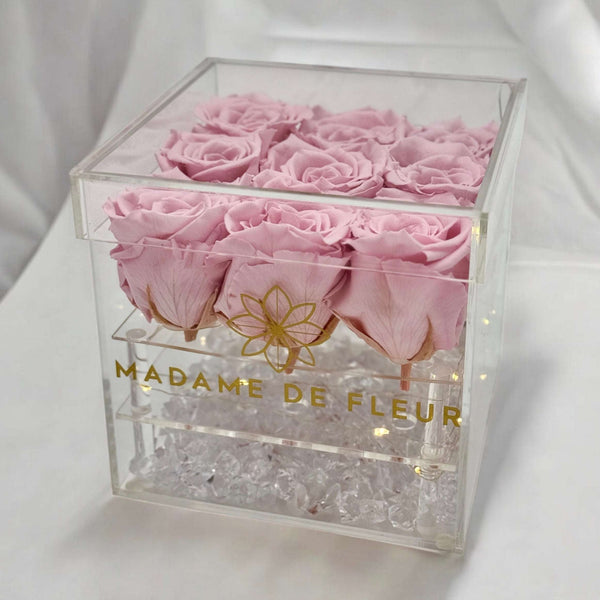 Small Acrylic Square Box - Preserved Roses - Madame De Fleur