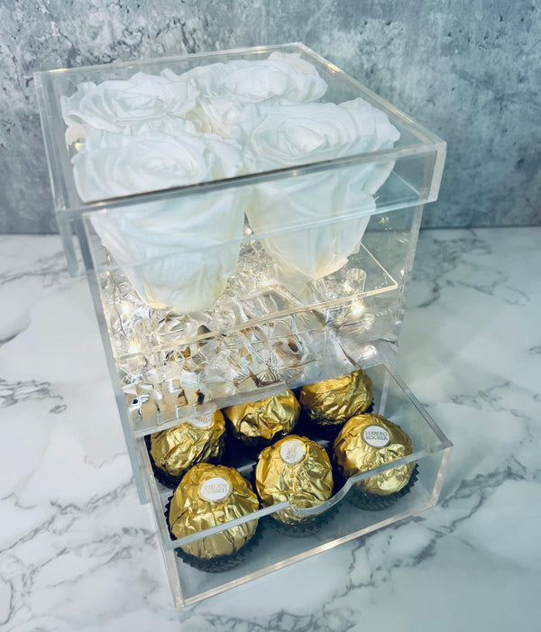 XS Acrylic Square Box - Preserved Roses - Madame De Fleur