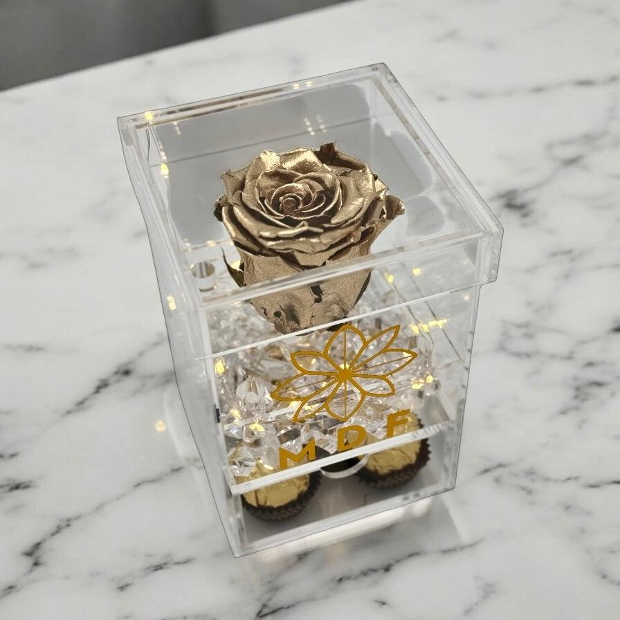 Single Tall Acrylic Box with LED - Preserved Rose - Madame De Fleur