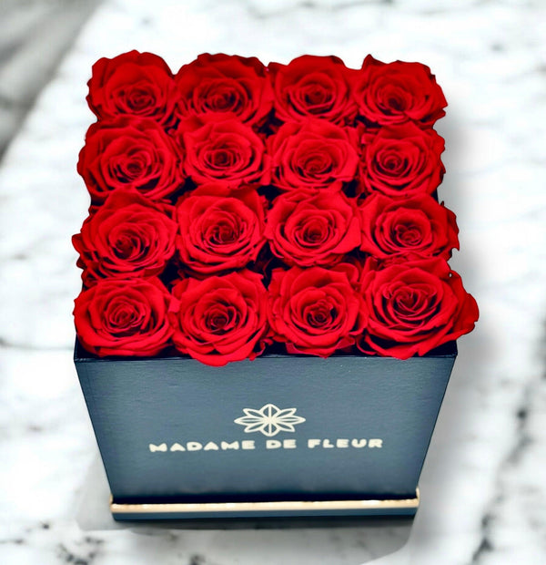 Medium Black Square Box - Preserved Roses - Madame De Fleur