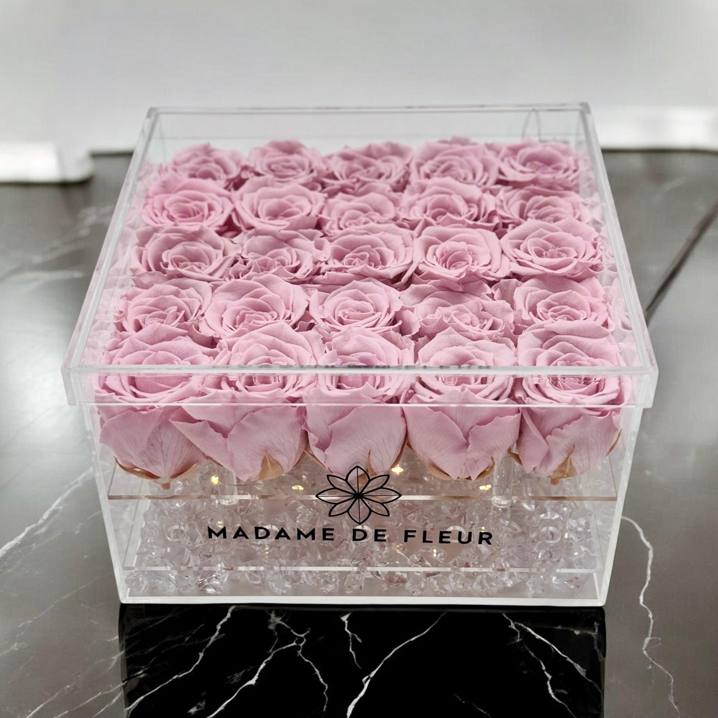 Large Acrylic Square Box -  Preserved Roses - Madame De Fleur