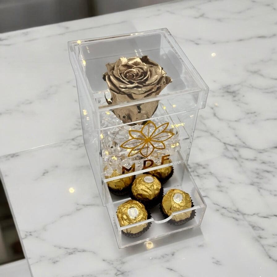 Single Tall Acrylic Box with LED - Preserved Rose - Madame De Fleur