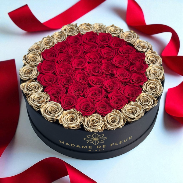 Jumbo Black Round Box - Preserved Roses - Madame De Fleur