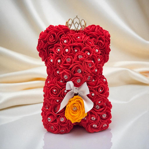 Small Luxury Red Rose Bear with Diamonds/Pearls - Madame De Fleur