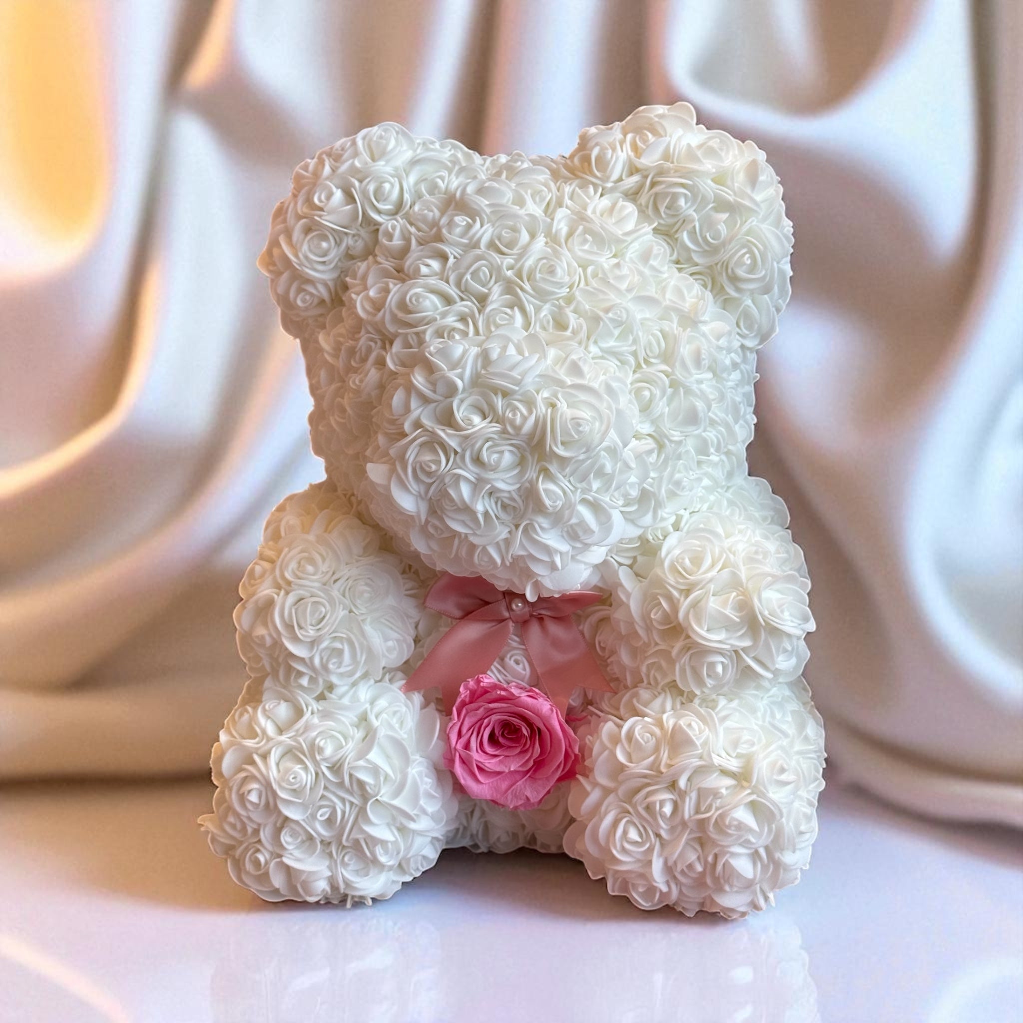 Medium White Rose Bear - Madame De Fleur