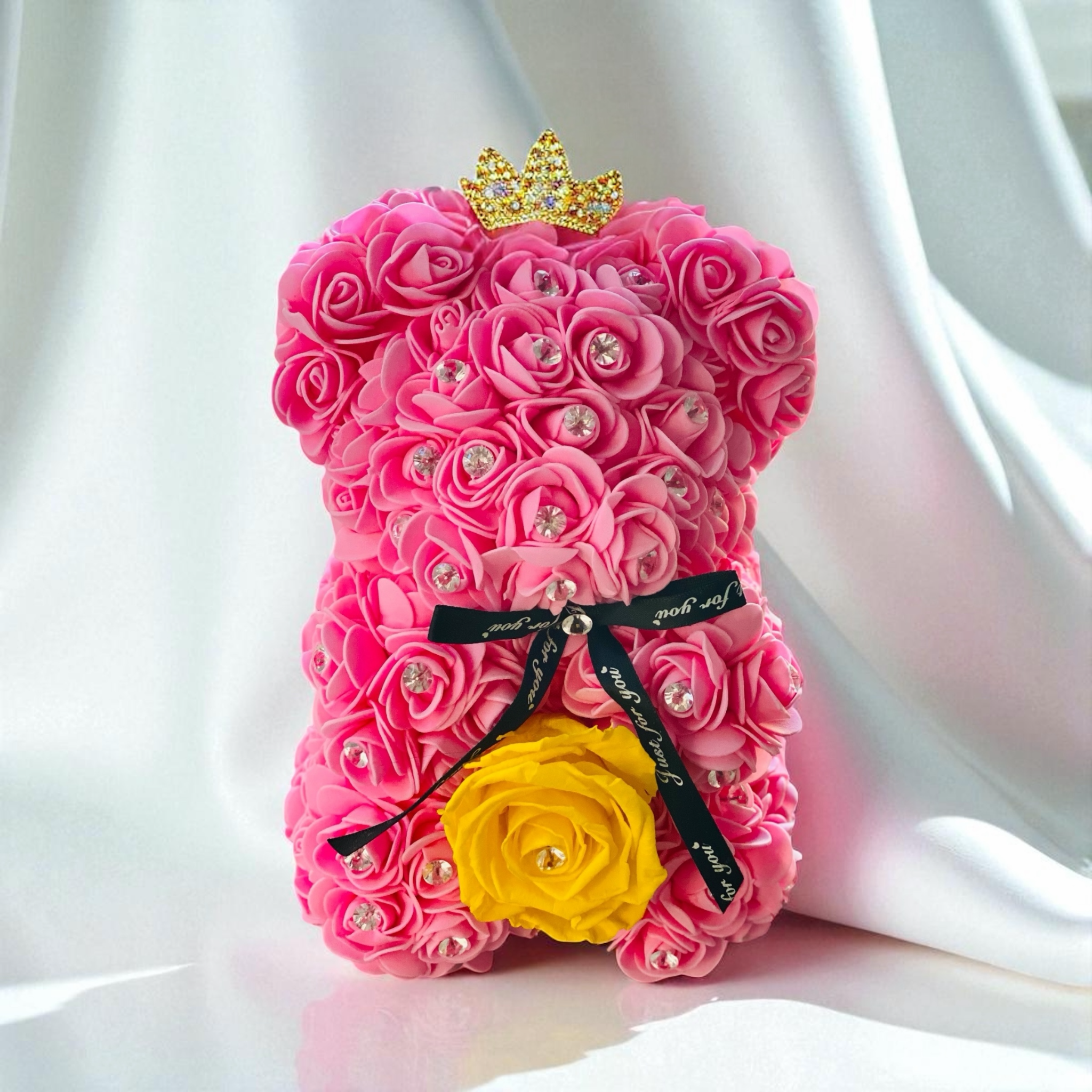 Small Luxury Pink Rose Bear with Diamonds/Pearls - Madame De Fleur