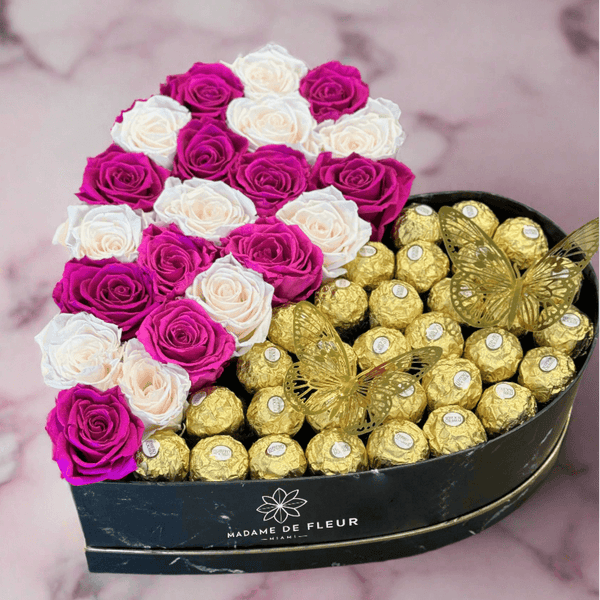 XL Heart Gift Box - Preserved Roses & Ferrero Combo - Madame De Fleur