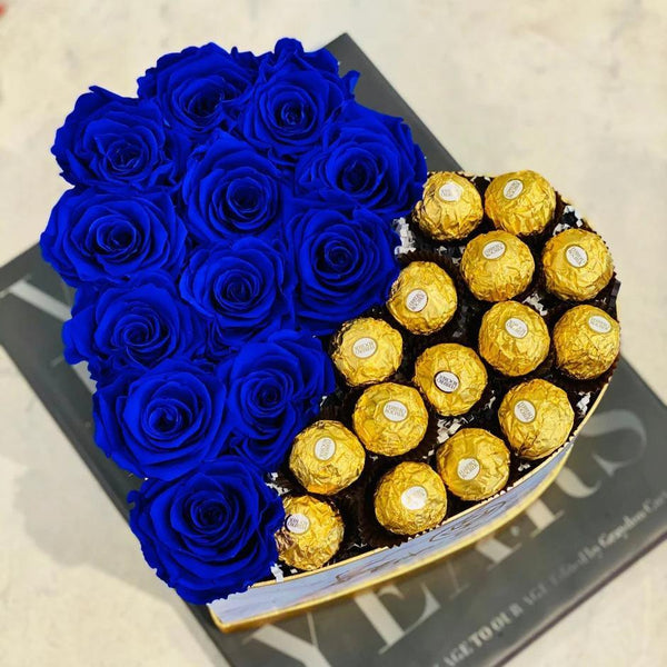 Medium Heart Gift Box - Preserved Roses & Ferrero Combo