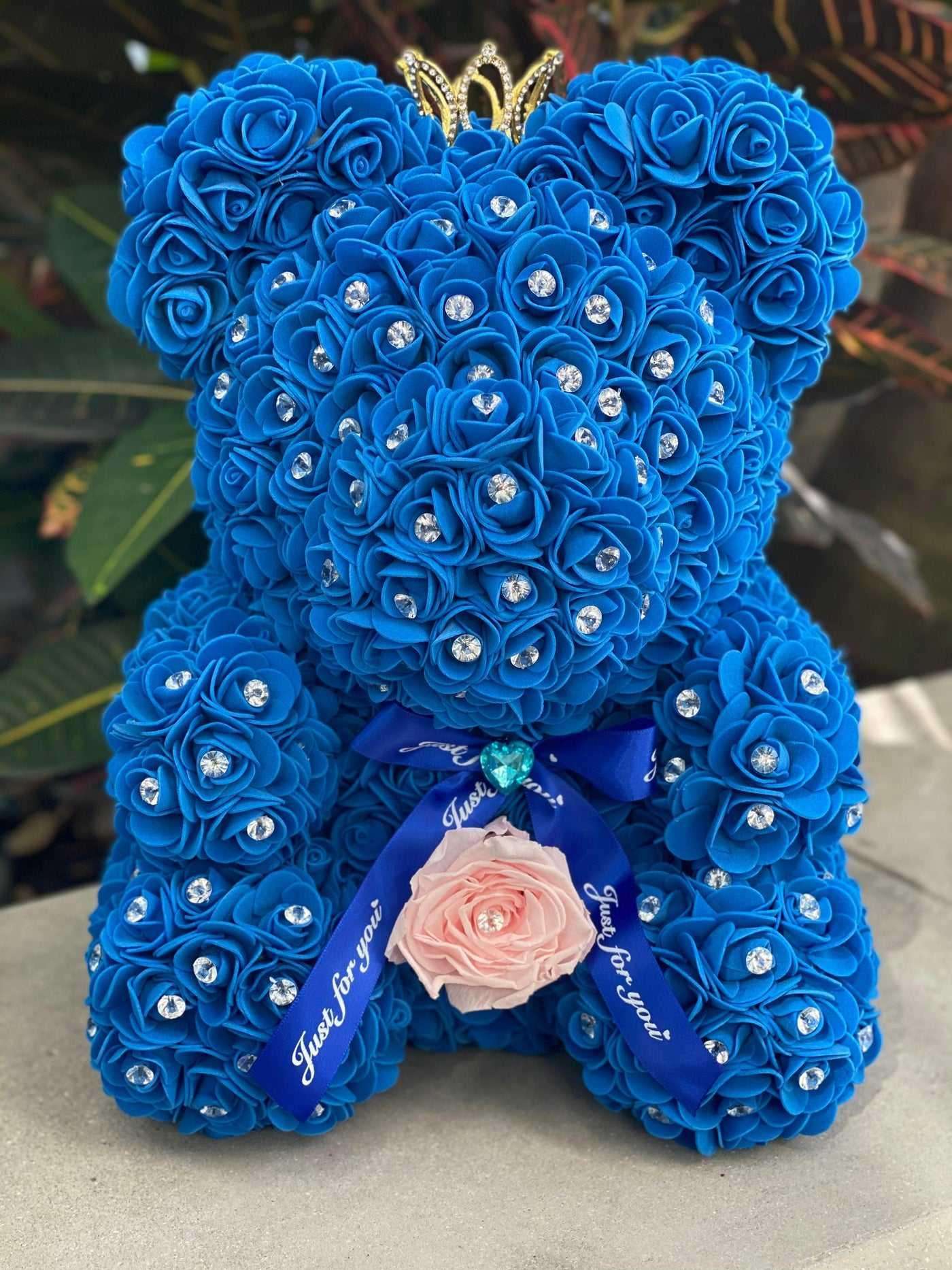 Medium Luxury Blue Rose Bear Elegant Keepsake