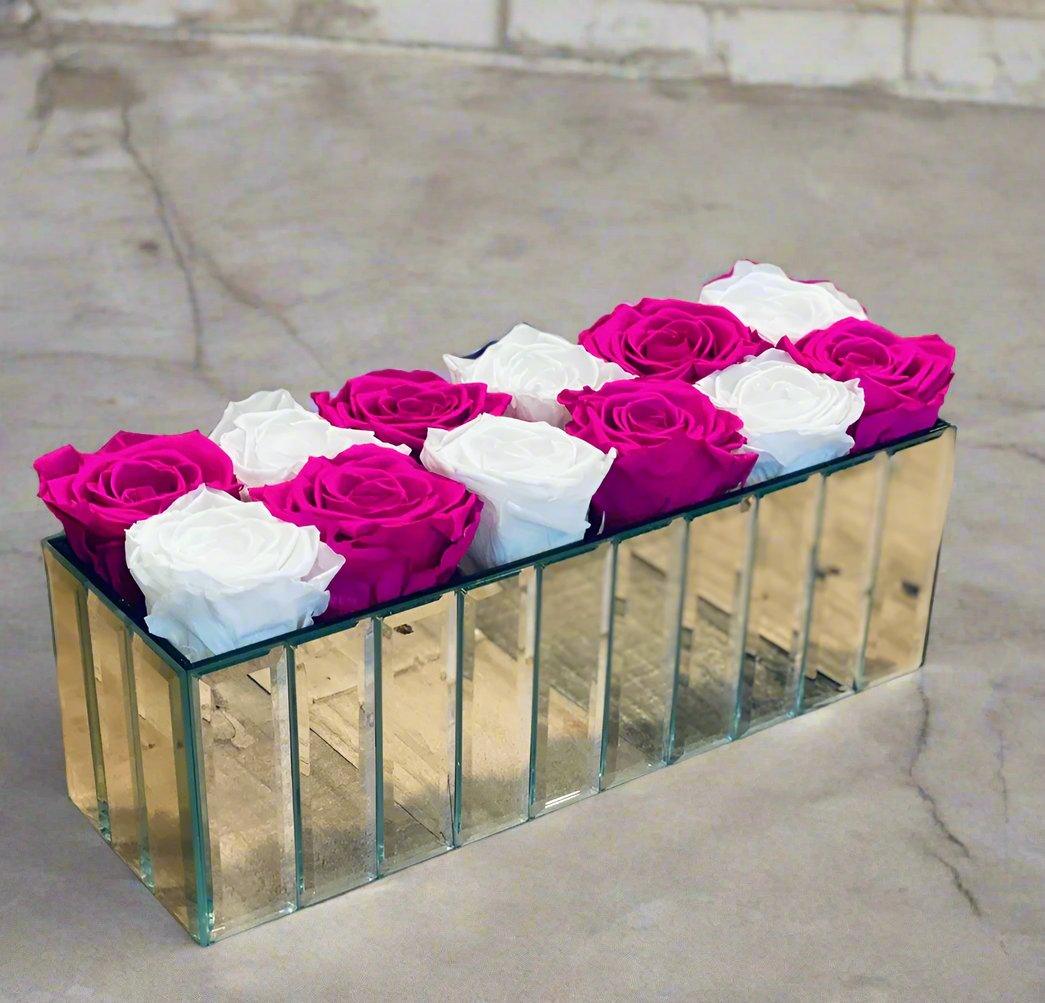 Mirror Rectangle Vase - Preserved Roses