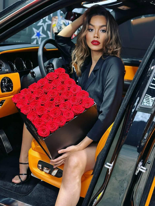 XL Black Square Box - Preserved Roses