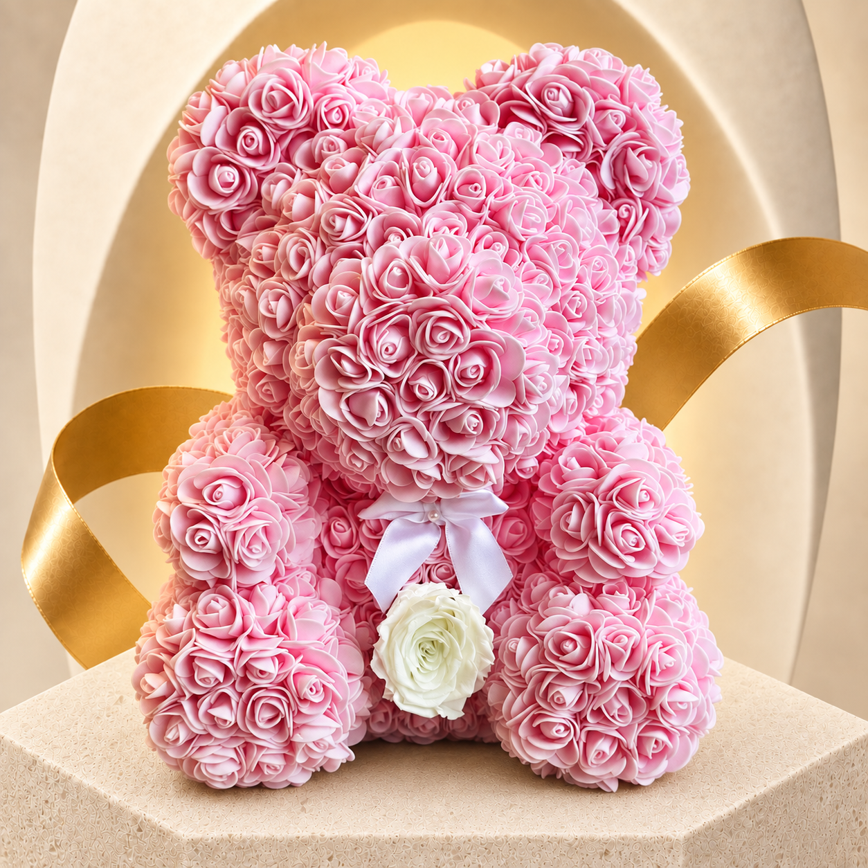 Medium Pink Rose Bear - Madame De Fleur