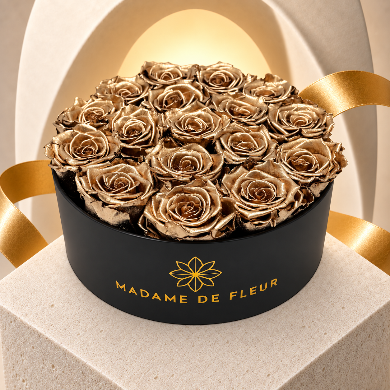 Large Black Round Box - Preserved Roses - Madame De Fleur