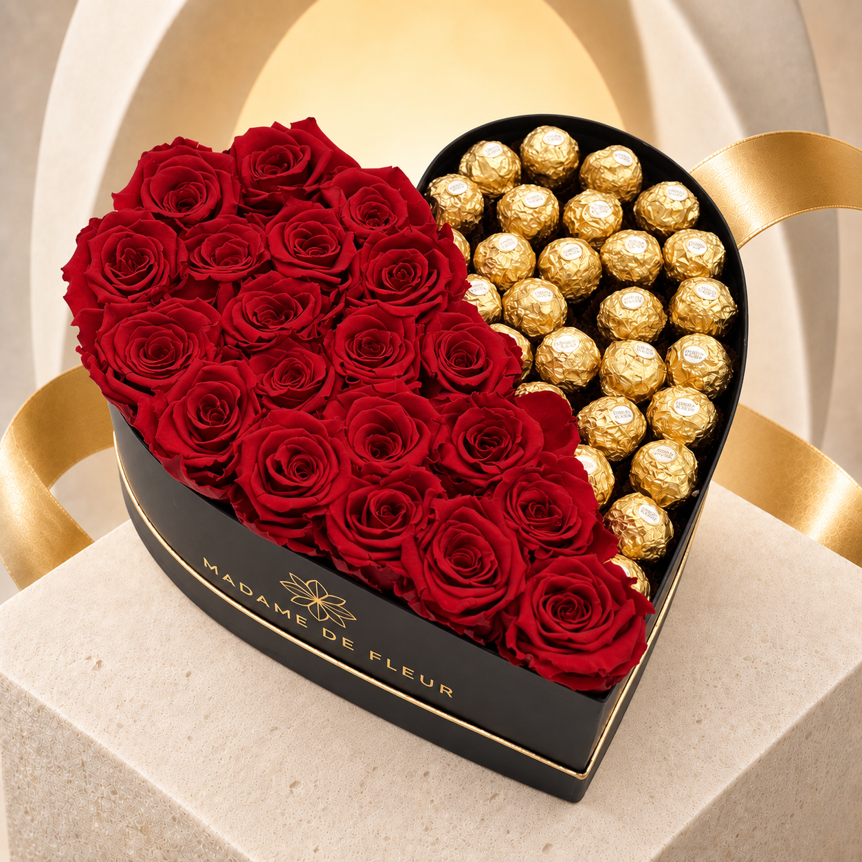 XL Heart Gift Box - Preserved Roses & Ferrero Combo - Madame De Fleur