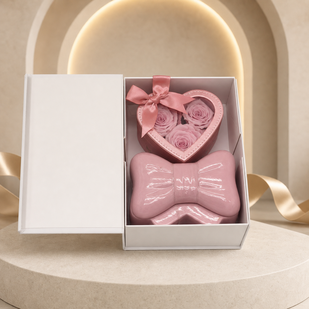 Blush & Glow - Pink Preserved Roses & Candle