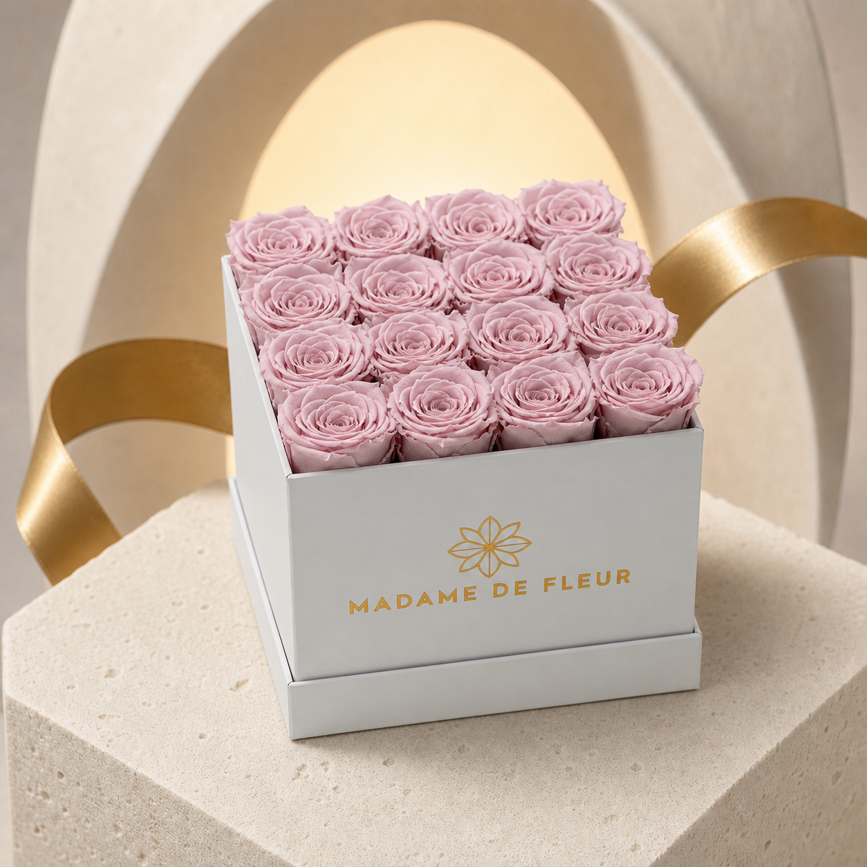 Medium White Square Box - Preserved Roses