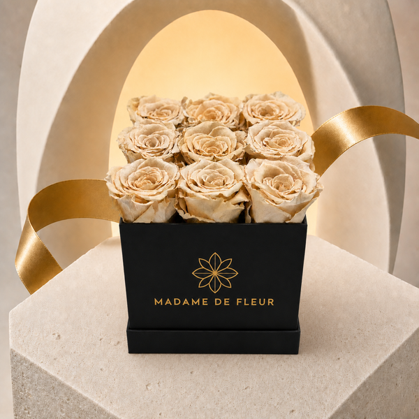 Small Black Square Box - Preserved Roses & Ferrero Rocher