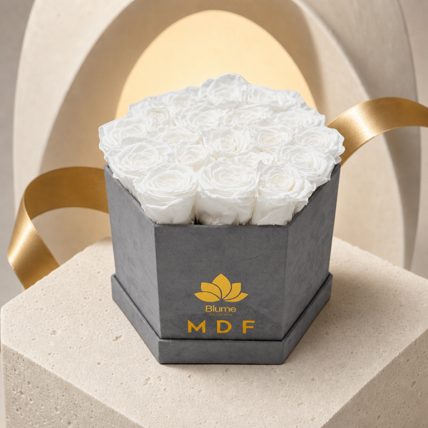Medium Grey Suede Hexagon Box - Preserved Roses