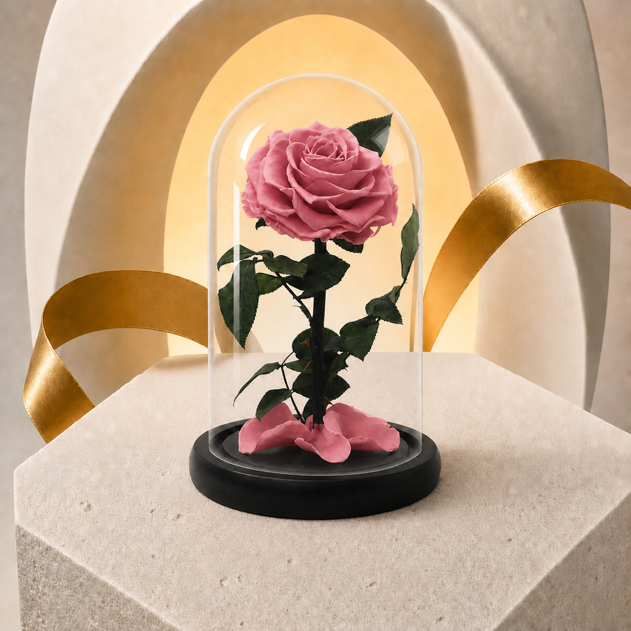 Beauty & The Beast Pink Preserved Rose