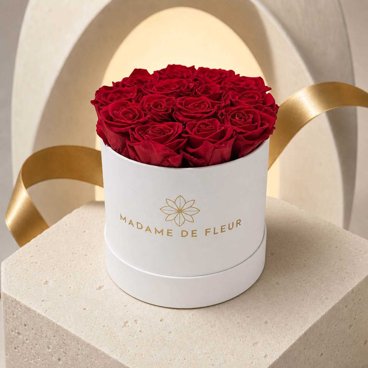 Small White Round Box - Preserved Roses