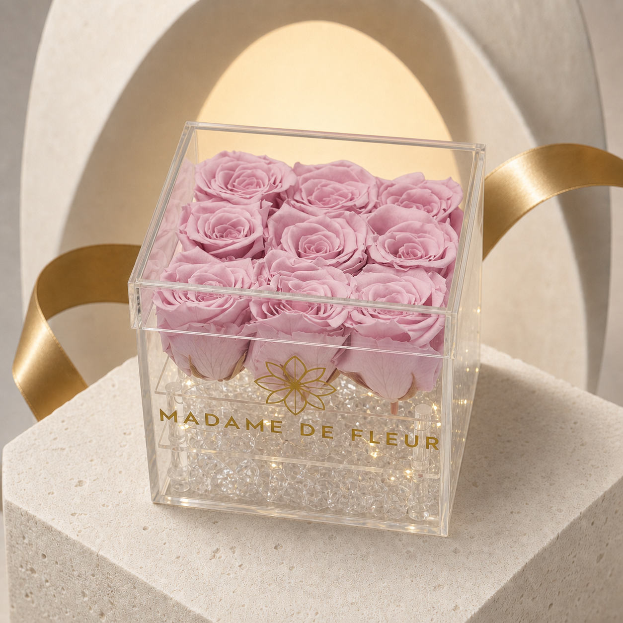 Small Acrylic Square Box - Preserved Roses