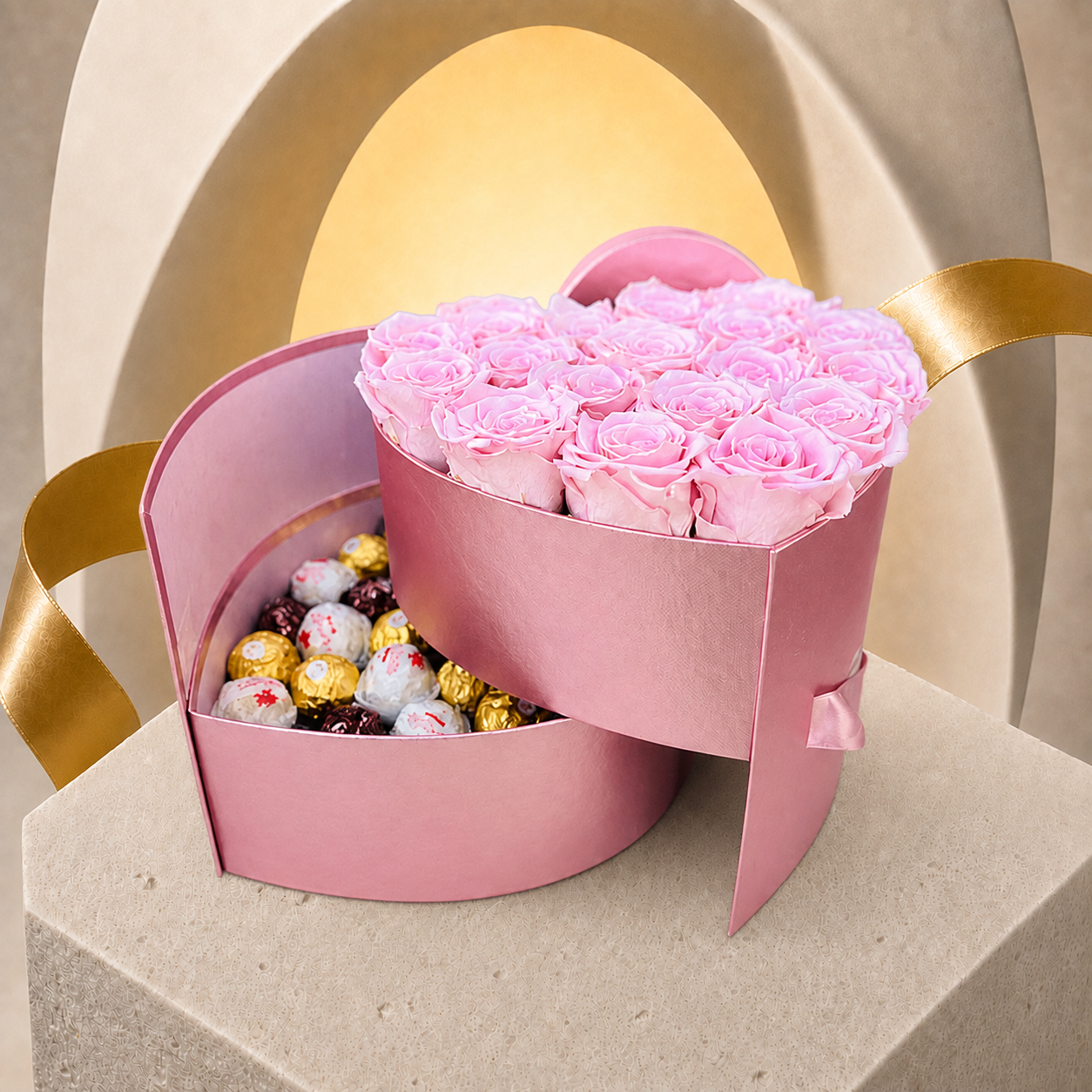 De Lux 2 Tier Heart Gift Box - Preserved Roses