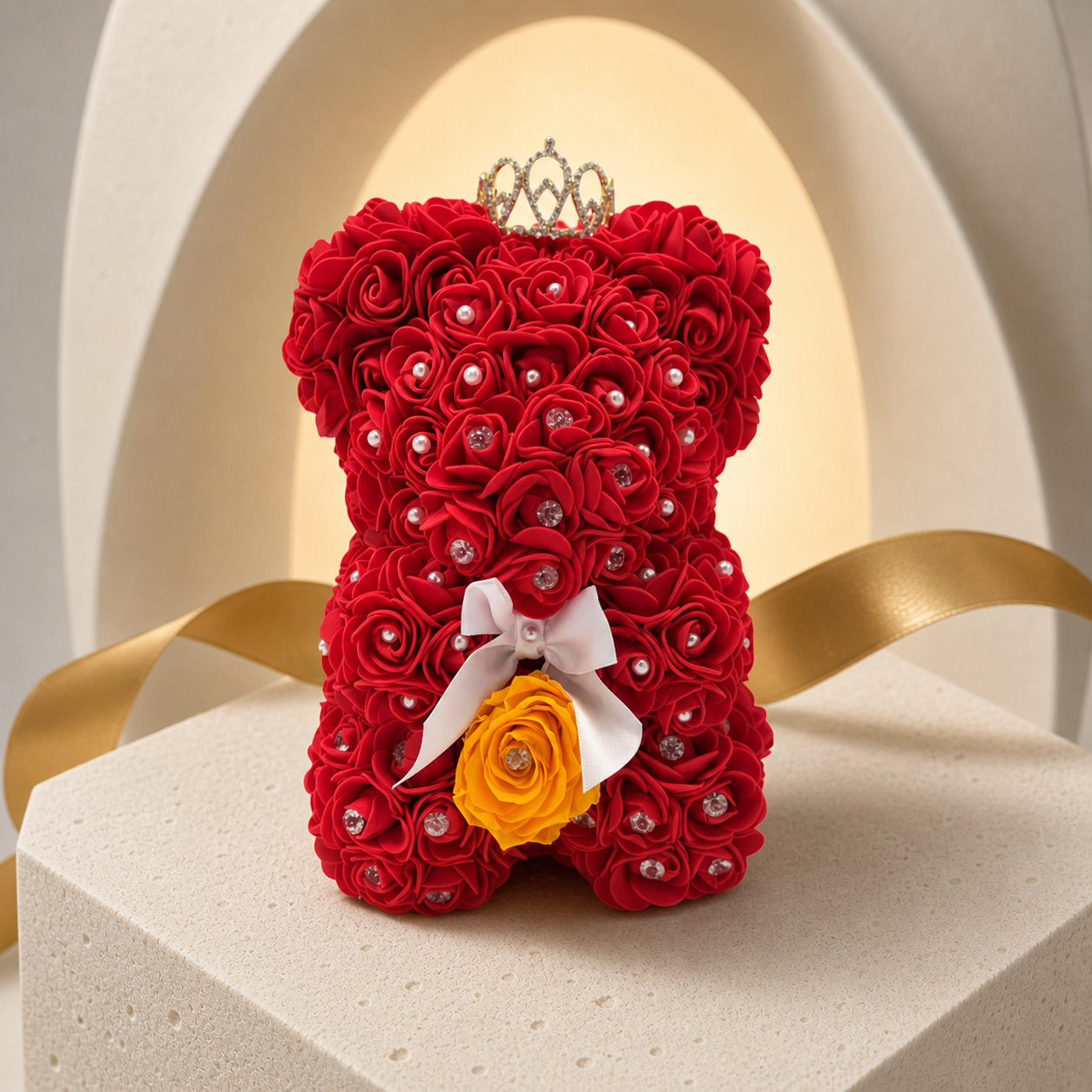 Small Luxury Red Rose Bear with Diamonds/Pearls