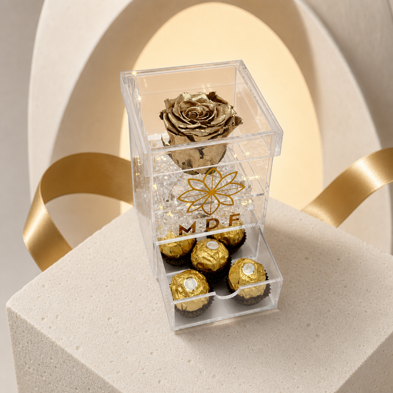 Single Tall Acrylic Box with LED - Preserved Rose