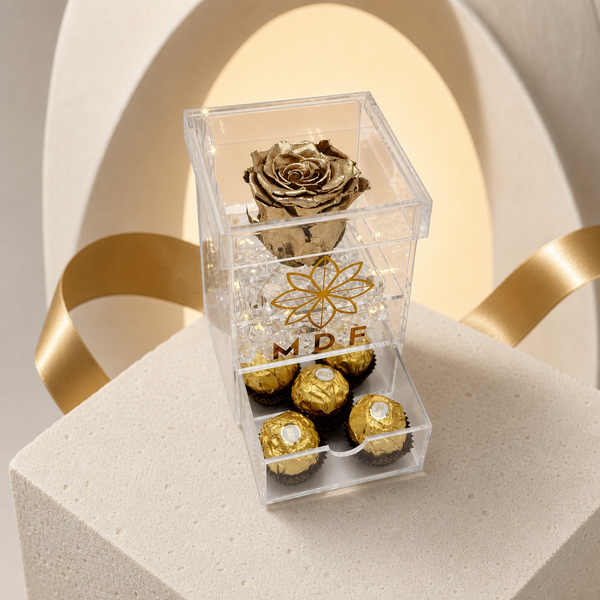 Single Tall Acrylic Box with LED - Preserved Rose