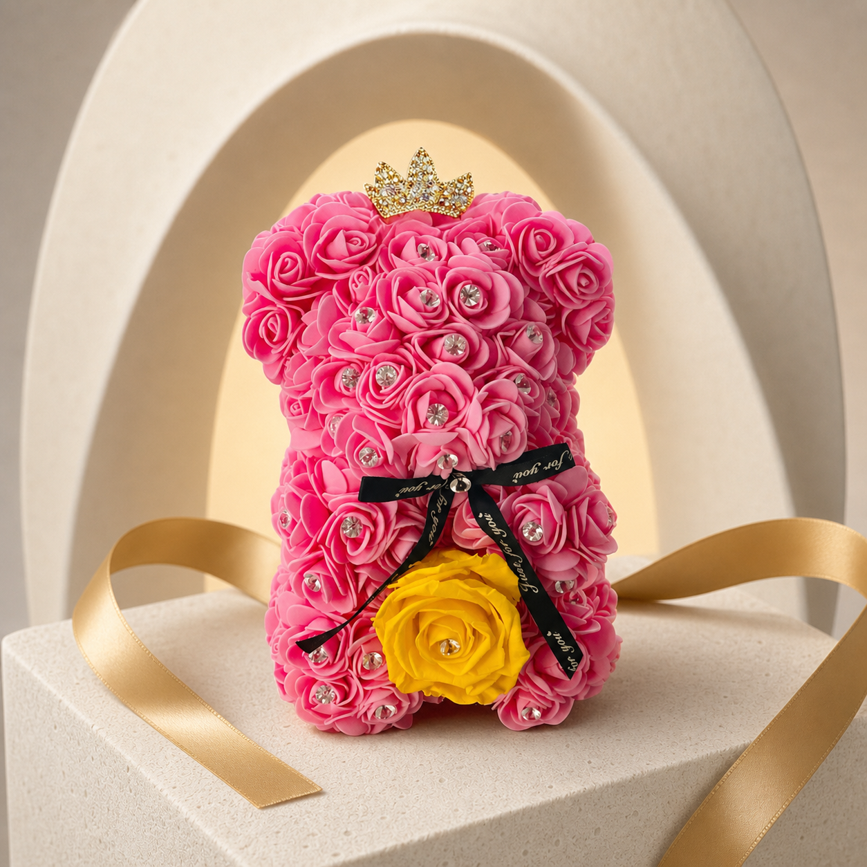 Small Luxury Pink Rose Bear with Diamonds/Pearls