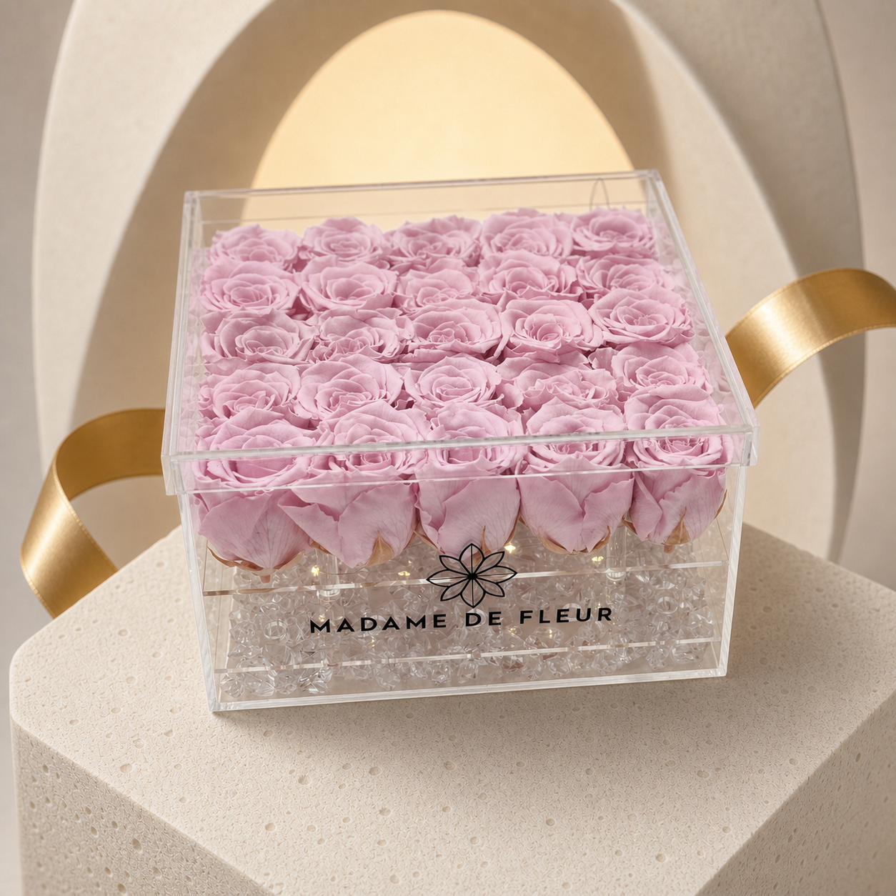Large Acrylic Square Box -  Preserved Roses