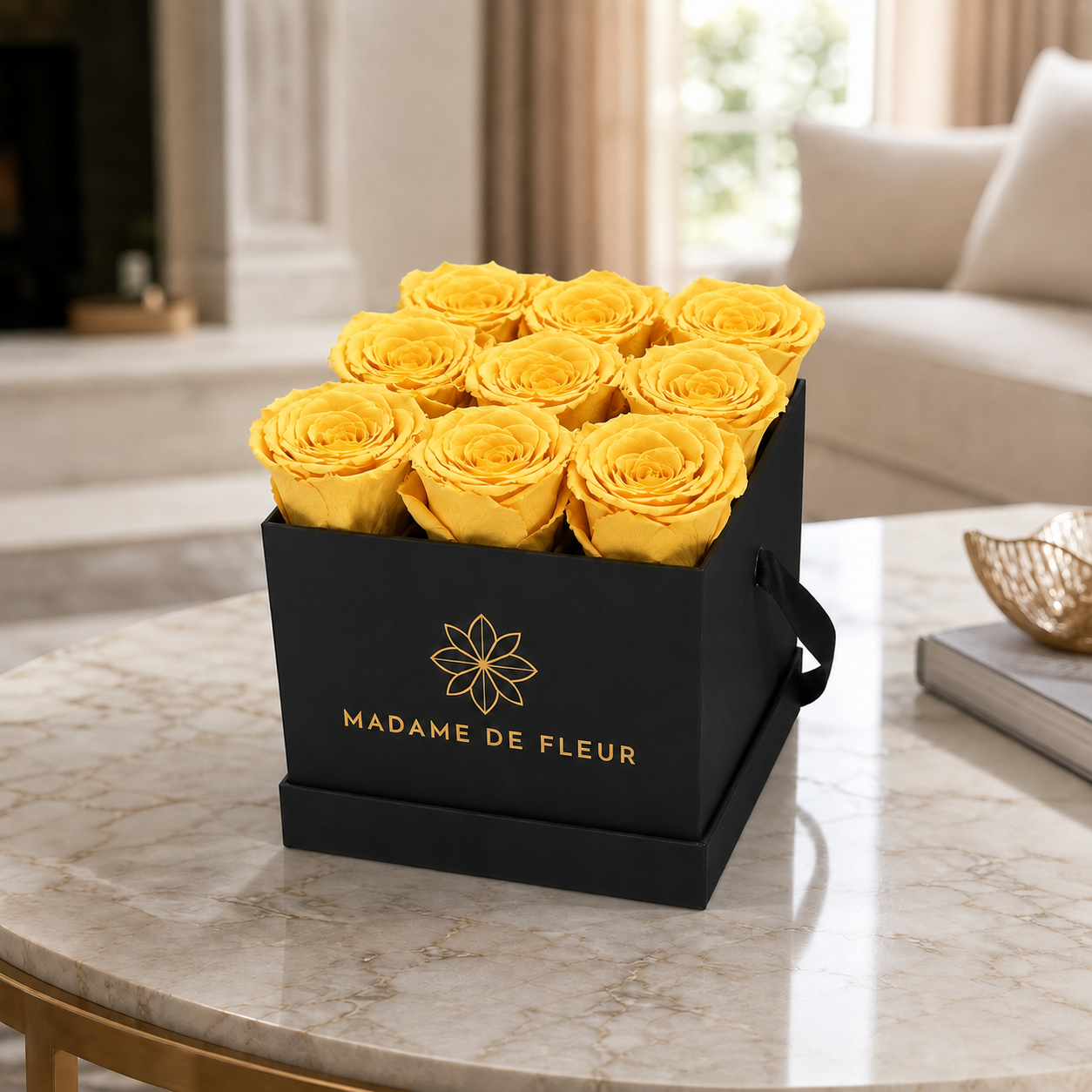 Small Black Square Box - Preserved Roses & Ferrero Rocher