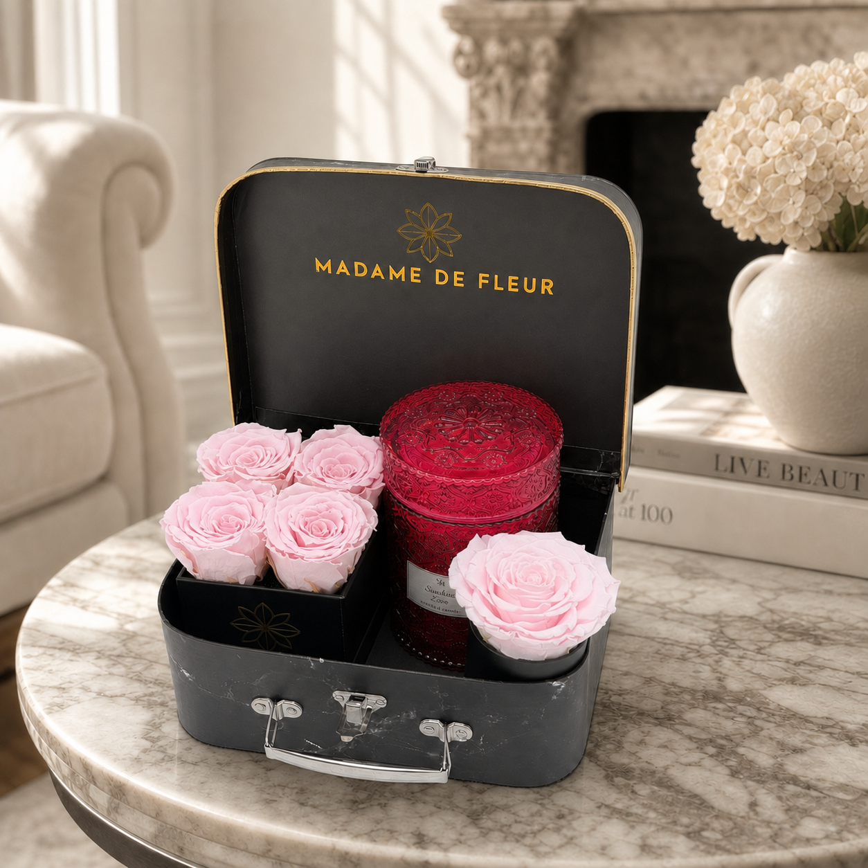 The Perfect Package - Pink Preserved Roses & Candle, photo 2 - Madame De Fleur