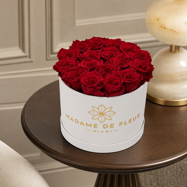 Medium White Round Box - Preserved Roses