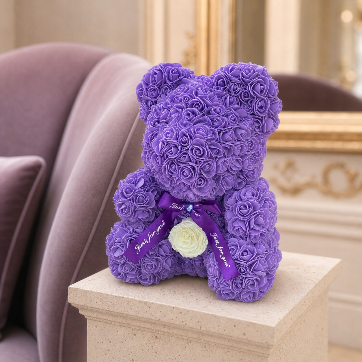 Medium Purple Rose Bear, photo 2 - Madame De Fleur