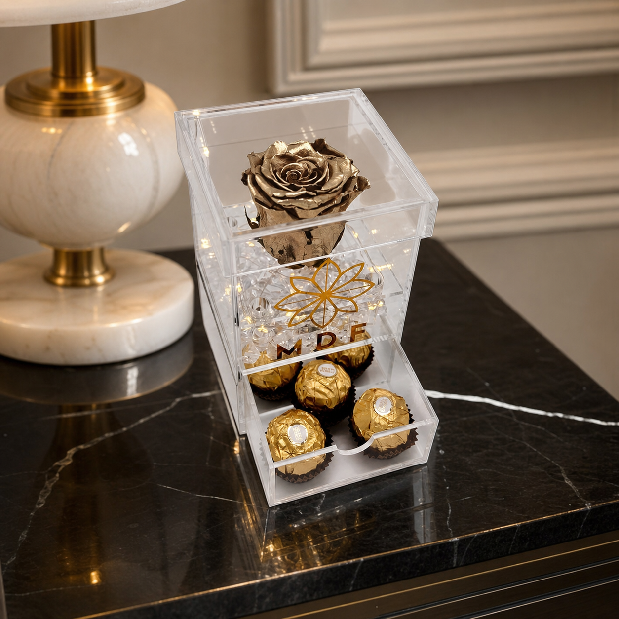 Single Tall Acrylic Box with LED - Preserved Rose