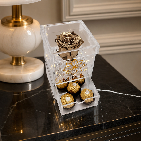 Single Tall Acrylic Box with LED - Preserved Rose