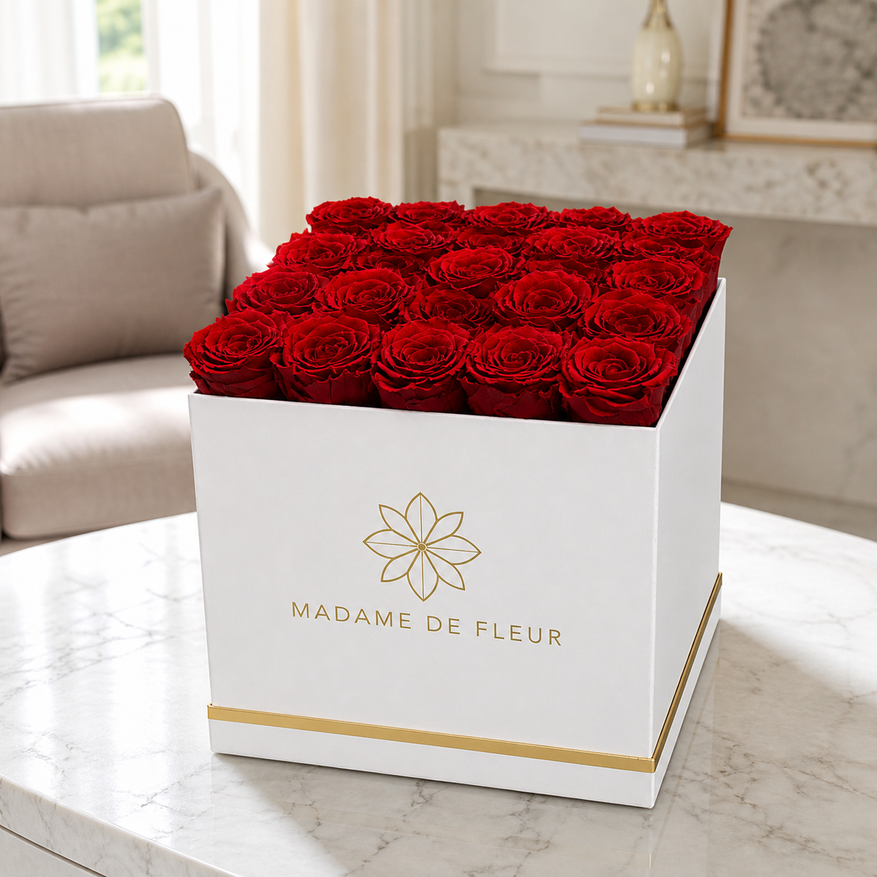 Large White Square Box - Preserved Roses