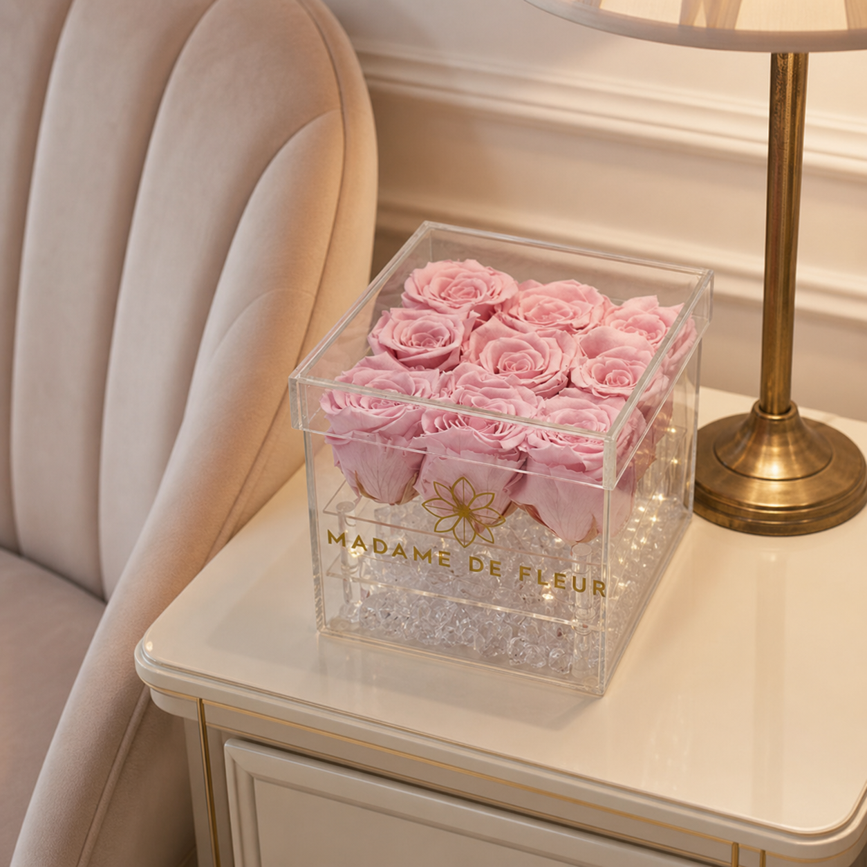 Small Acrylic Square Box - Preserved Roses