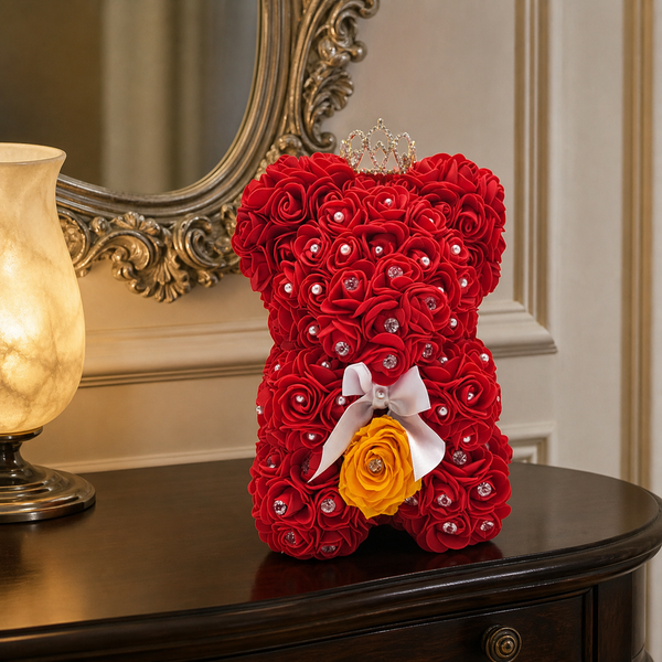 Small Luxury Red Rose Bear with Diamonds/Pearls