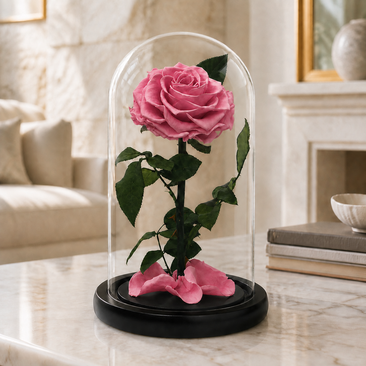 Beauty & The Beast Pink Preserved Rose