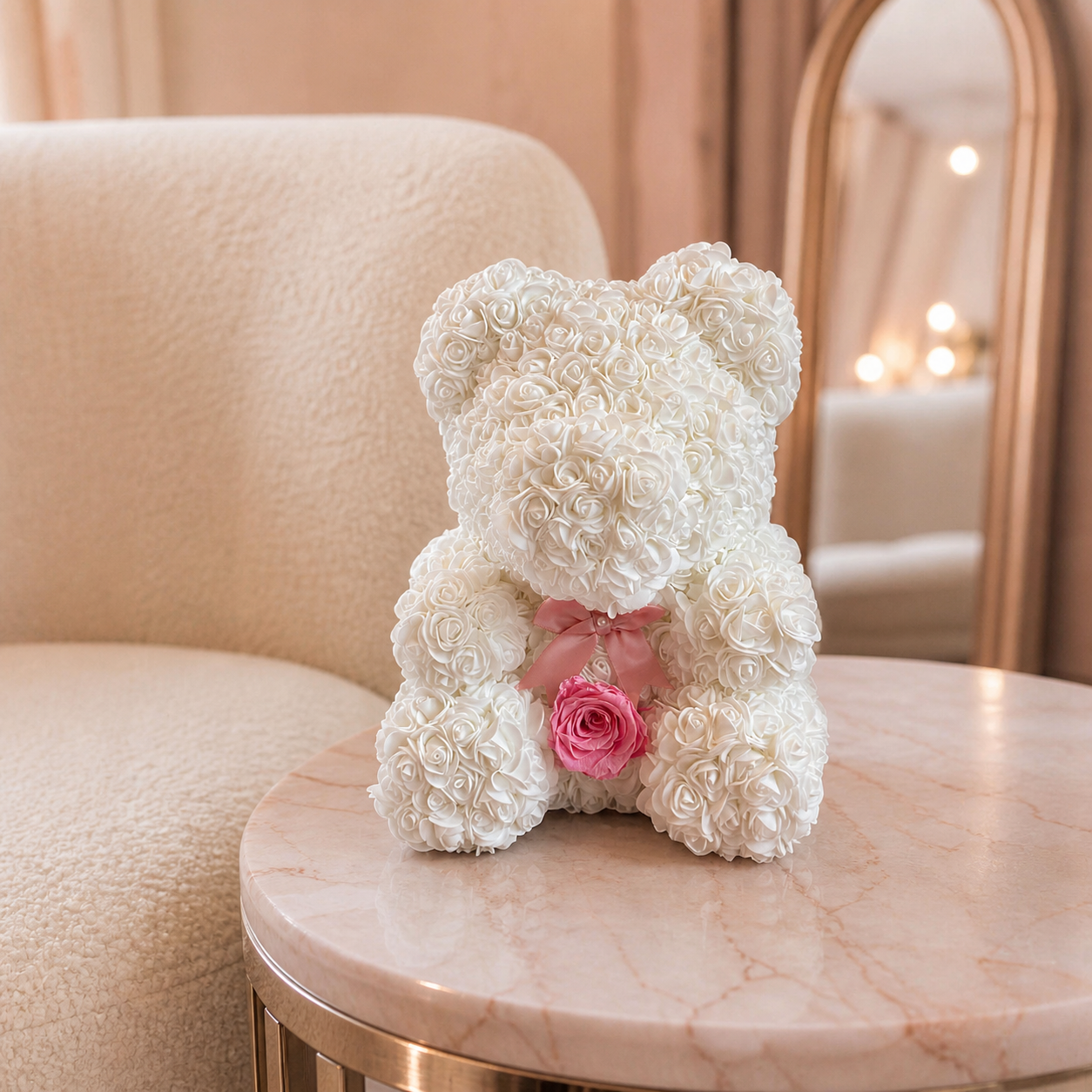 Medium White Rose Bear