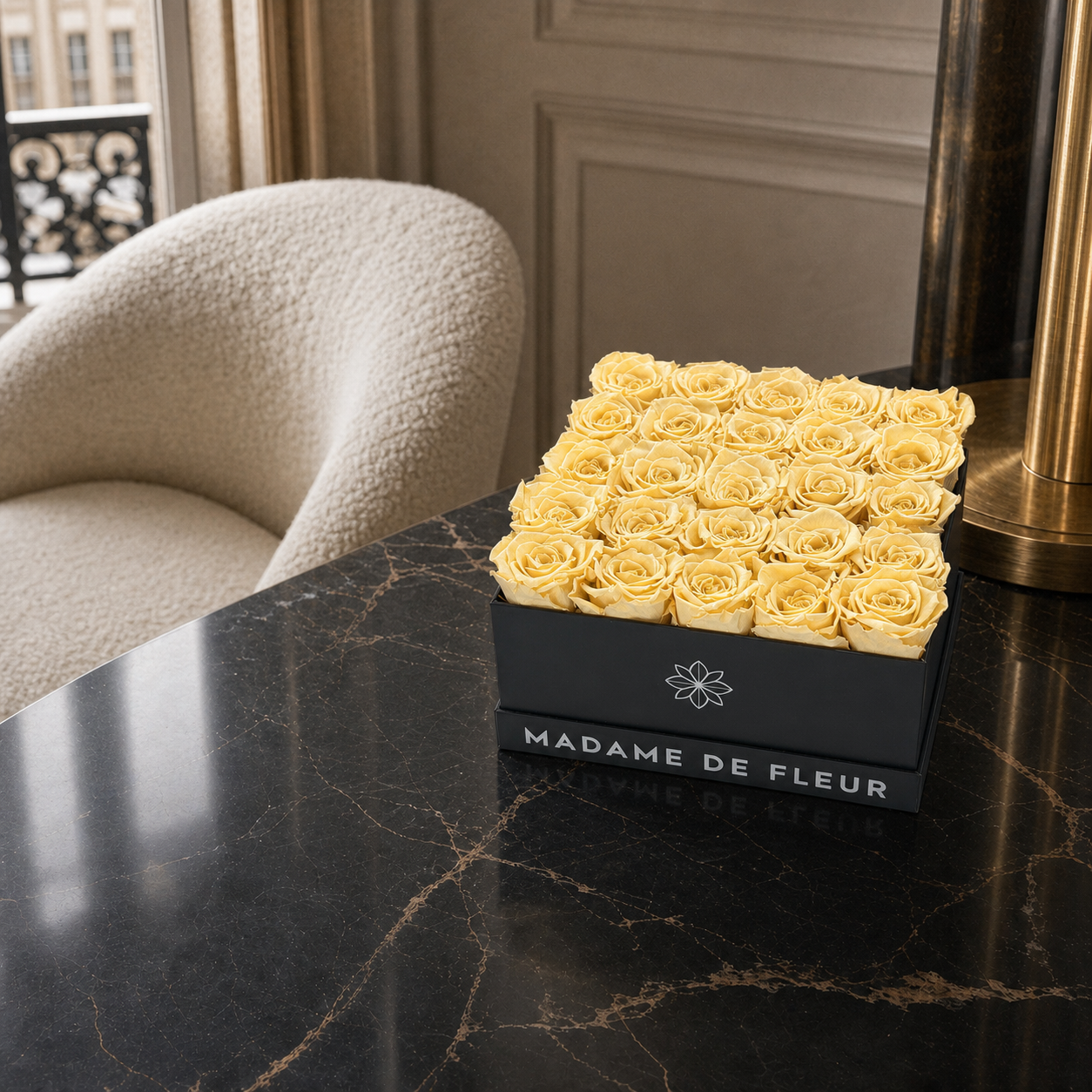 Large Black Square Box - Preserved Roses
