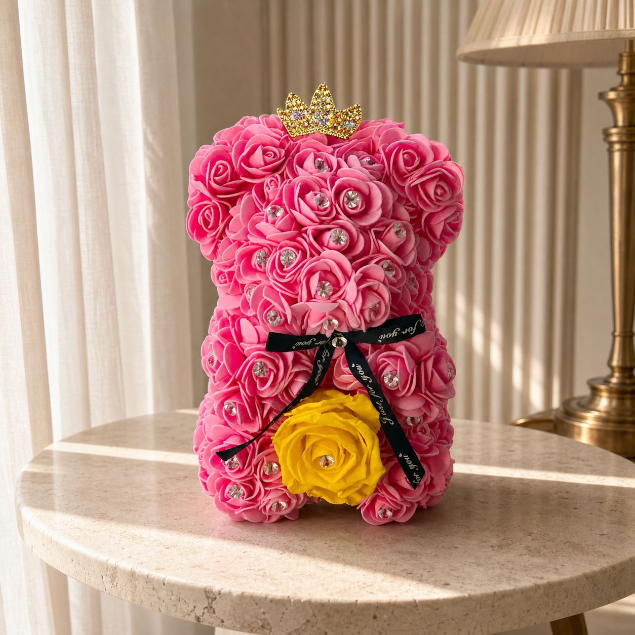 Small Luxury Pink Rose Bear with Diamonds/Pearls