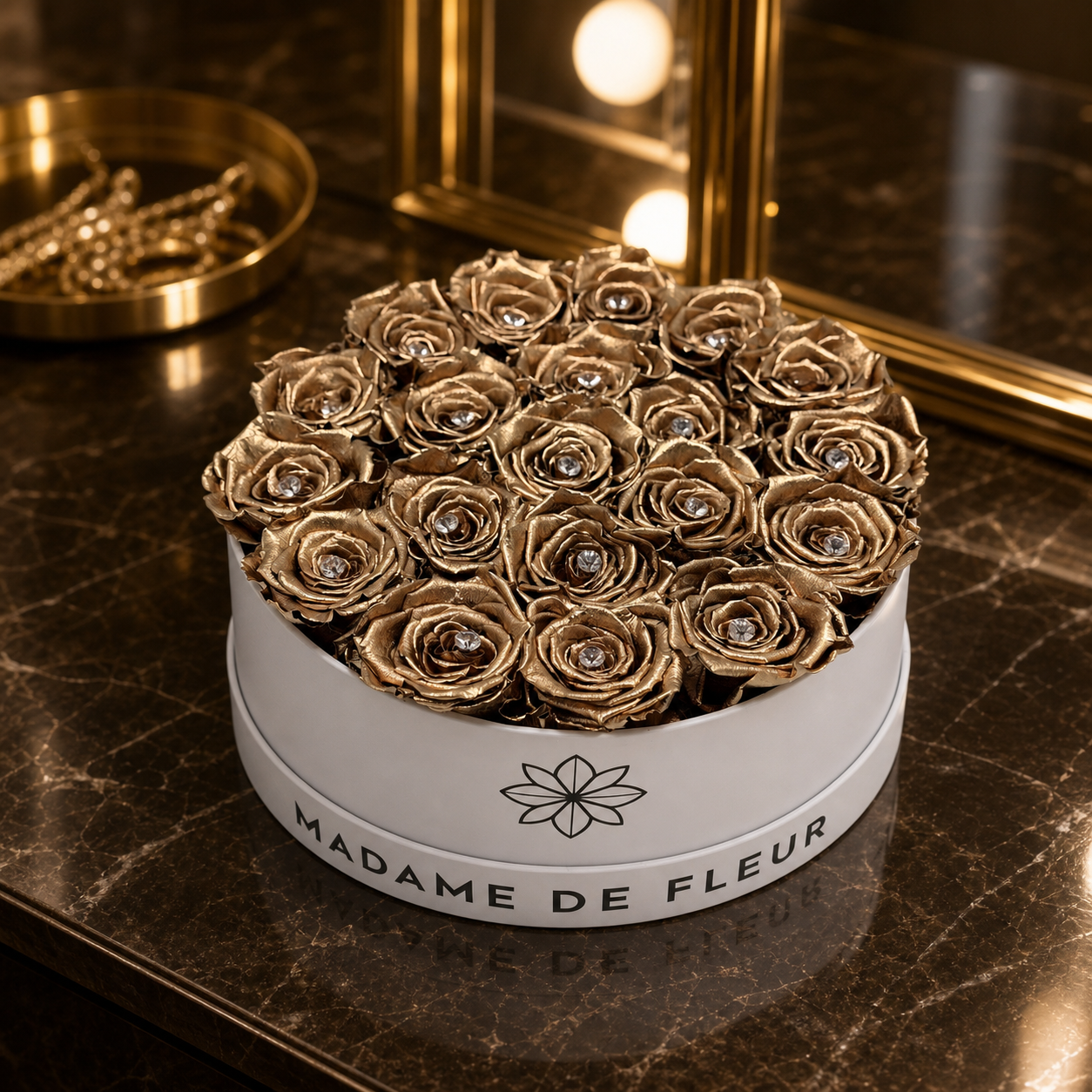 Large White Round Box - Preserved Roses