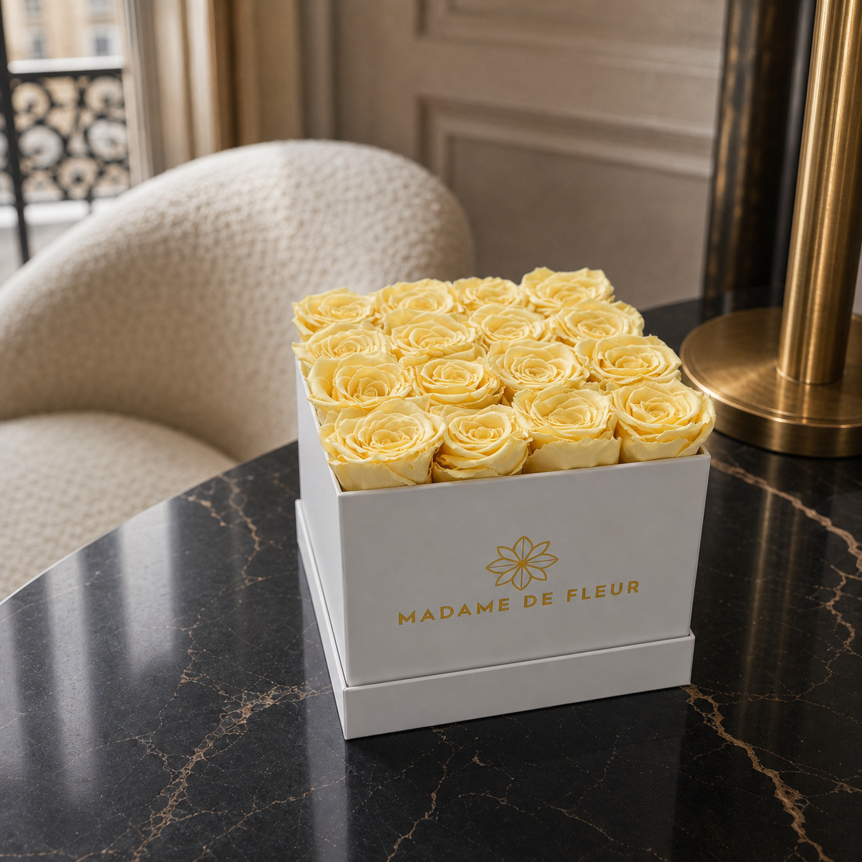 Medium White Square Box - Preserved Roses
