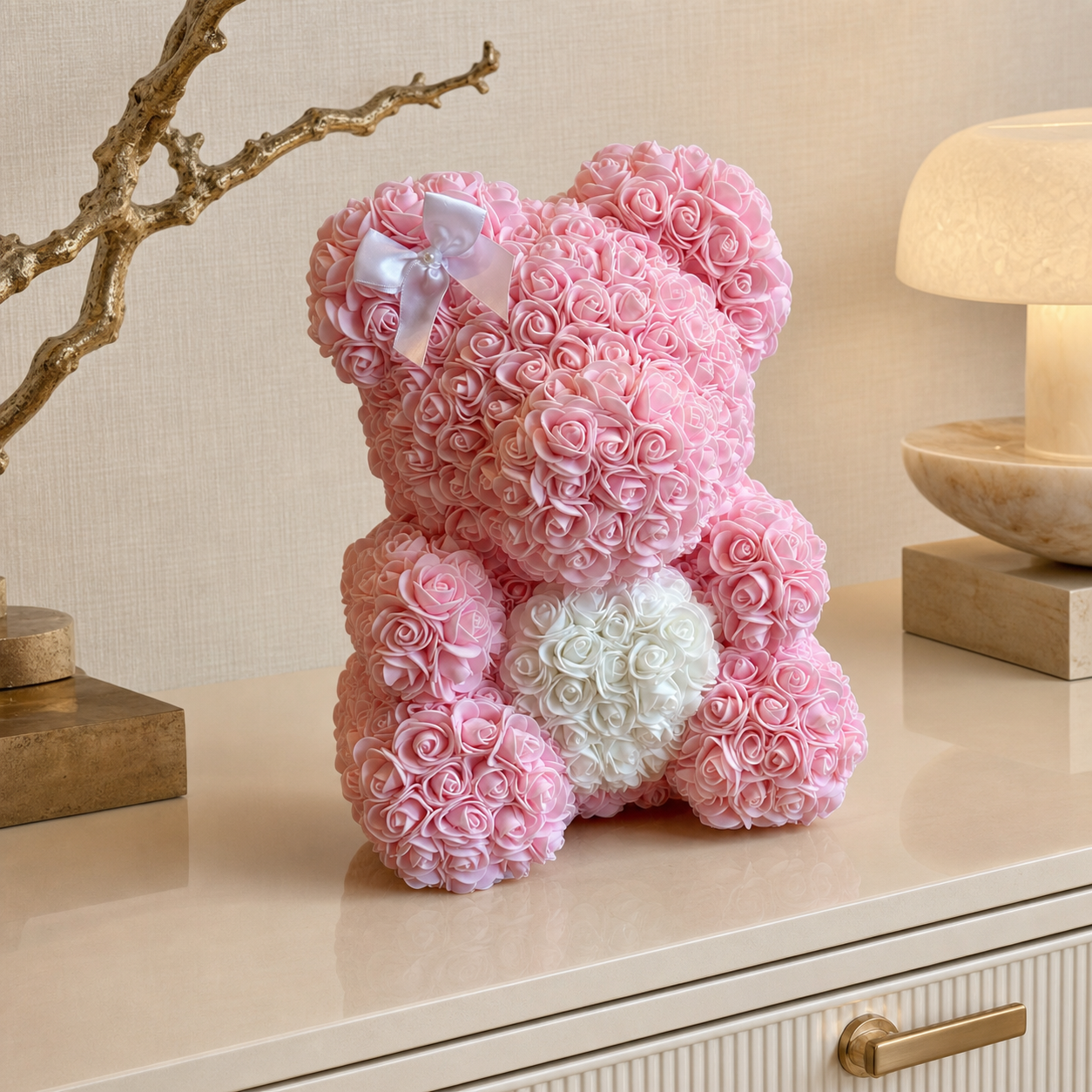 Medium Pink LOVE Rose Bear, photo 2 - Madame De Fleur
