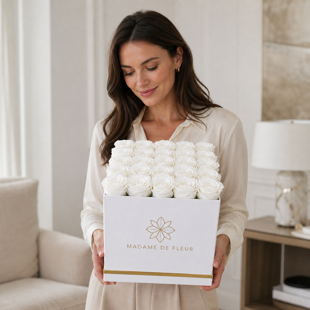 Large White Square Box - Preserved Roses